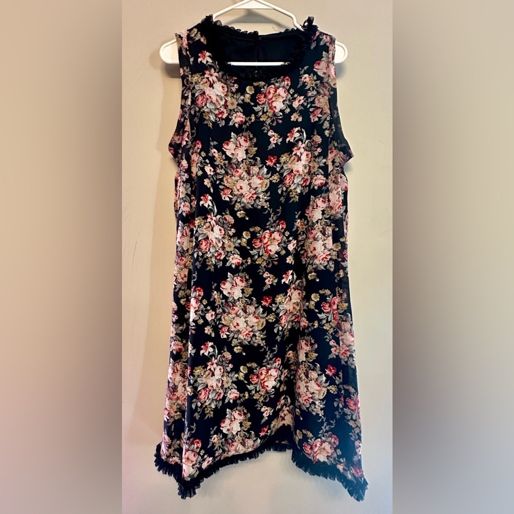 Y2K Vibes Floral & Ruffles Black Midi Dress Size L/XL